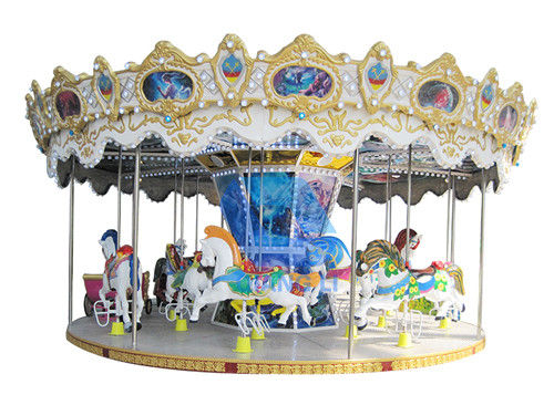 Double Decker Merry Go Round 24 Seater Carousel Wahana Taman Hiburan pemasok